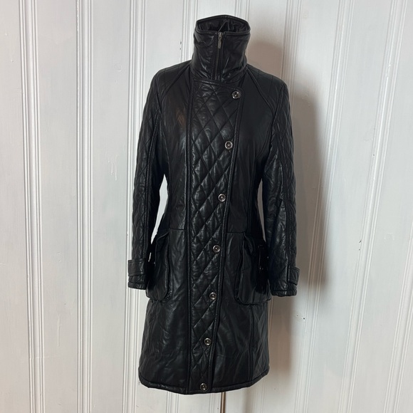 CASTOR Leather Collection – Quilted Black Genuine Leather Coat (Size L) - Picture 1 of 12